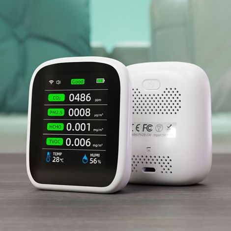 Tuya Tragbarer Wlan-luftqualitätstester, 8-in-1-messgerät (pm1,0, Pm2,5, Pm10, Co2, Tvoc, Hcho), Temperatur- Und Feuchtigkeitsmesser, Farb-lcd-bildschirm, Kohlendioxid-detektor, Mit Display