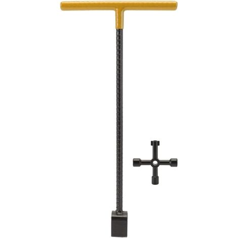 Multifunktionaler T-griff-schlüssel Für Wasserzähler – Robuster Stahl – 4-fach-werkzeug Für Ventile Und Wasserhähne – 41 X 19,5 Cm