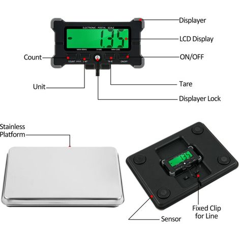 Elektronische Briefwaage, 661 Lb, 50 G, Integrierte Präzision, Edelstahl, Digital, Mit Hintergrundbeleuchtetem Lcd-display, Versandwaage, Automatische Abschaltung, Datenhaltefunktion, T