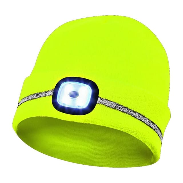 Gebol Haube mit LED-Lampe, Mütze mit Licht und Reflektionsstreifen, gelb