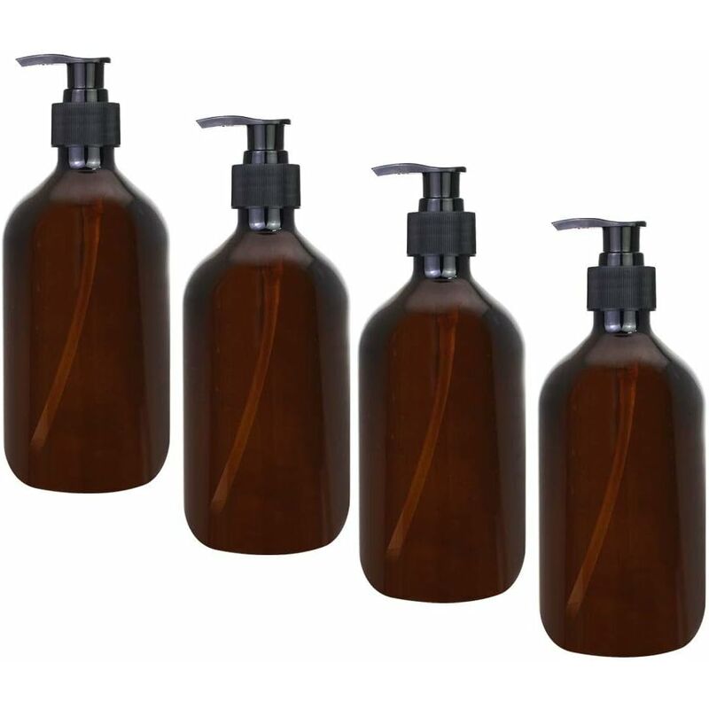 Set Mit 4 Bernsteinfarbenen 500-ml-spenderflaschen – Recycelbarer Pet-kunststoff – Uv-schutz Für Lotionen Und Gele – Hygienischer Pumpkopf