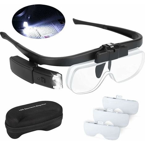 Beleuchtete Led-vergrößerungsbrille Mit 2 Leuchten, Kopfbandvergrößerung Zum Lesen, Für Präzisionsarbeiten, Uhrmacherei Und Zum Betrachten Der Hand, Usb-aufladbar, Austauschbare Vergrößerungslinsen Am
