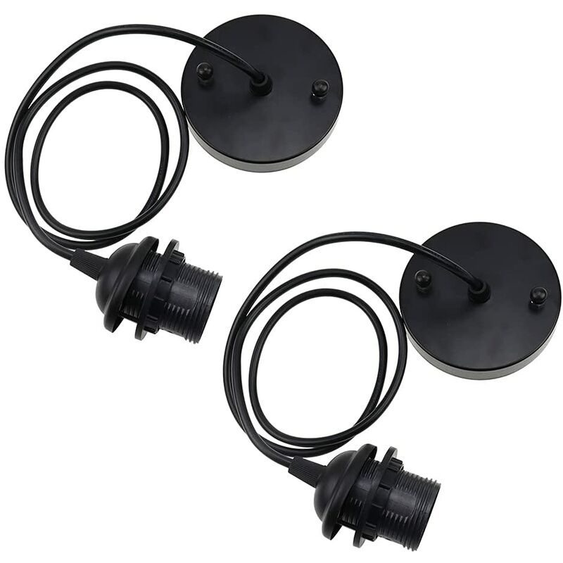 Schwarze E27-lampenfassung Aus Metall – Retro-aufhängevorrichtung Mit 90 Cm Langem, Verstellbarem Kabel – Für Led- Und Halogenlampen