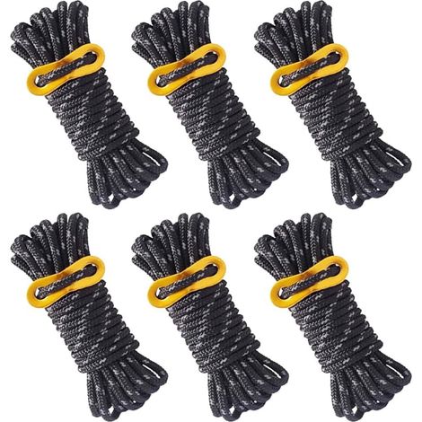 6 Stück Reflektierende Zeltleinen, 4 M X 5 Mm, Schwarz, Mit Verstellbarem Spanner Für Campingzelte Im Freien