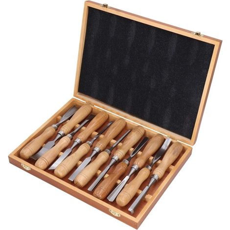 Set Mit 12 Holzmeißeln – Klingen Aus Chrom-vanadium-stahl – Ergonomischer Holzgriff – Zum Schnitzen Von Hartholz