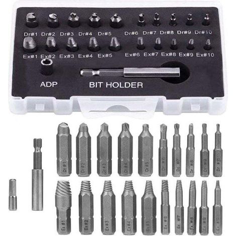 22-teiliges Set Zum Entfernen Abgebrochener Schrauben, Inklusive Magnetischem Schraubendreher-bithalter, Adapter Für Einen Inbusschlüssel Und Ausdreher Für Beschädigte Bolzen.