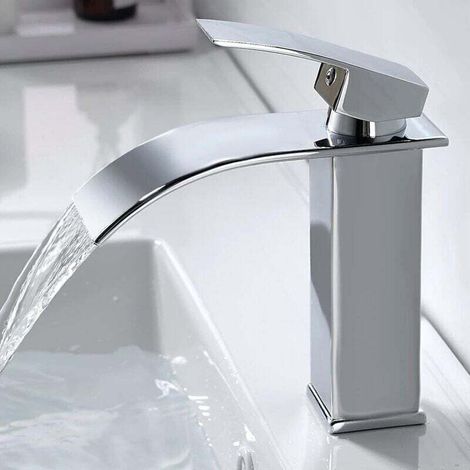 Moderne Wasserfall-waschtischarmatur, Elegantes Design, Messingarmatur, Warm-/kaltwasseranschluss, Chromoberfläche, G 3/8