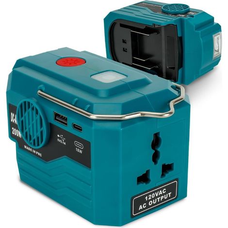 200-w-wechselrichter Für Makita 18-v-akkus – 18 V Gleichstrom Auf 110–120 V Wechselstrom – 1 Usb-anschluss, 1 Usb-c-anschluss – 280 Lm Led-leuchte Für Camping