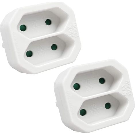 2-in-1 Flachadapter Mit 2 Schuko-steckdosen, 2 Steckern, Bis Zu 2300 W Belastbarkeit, 10 A, 250 V, Weiß, 2 Stück