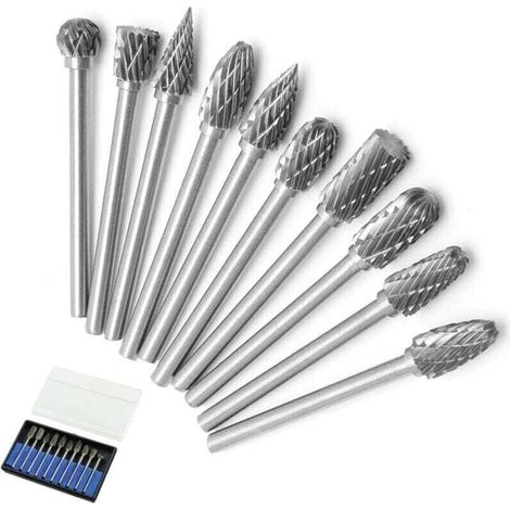 Set Mit 10 Rotationsfräsern Mit Hartmetallzähnen, Vollstahl, 3 Mm Schaft, Torsionsbohrer Für Dremel-rotationswerkzeuge