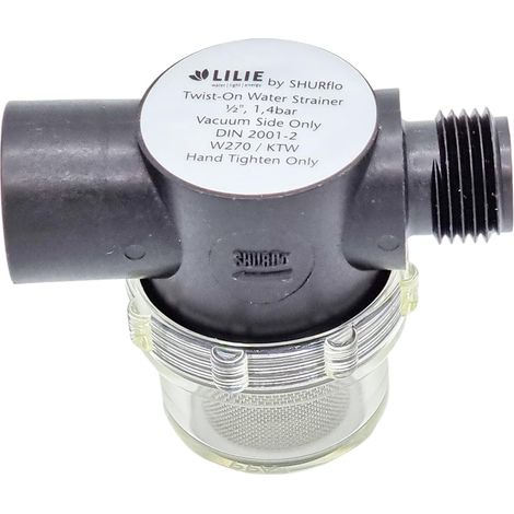 Shurflo Pumpenwasserfilter, Transparentes Gehäuse, 1/2"-gewinde, Schmutzschutz