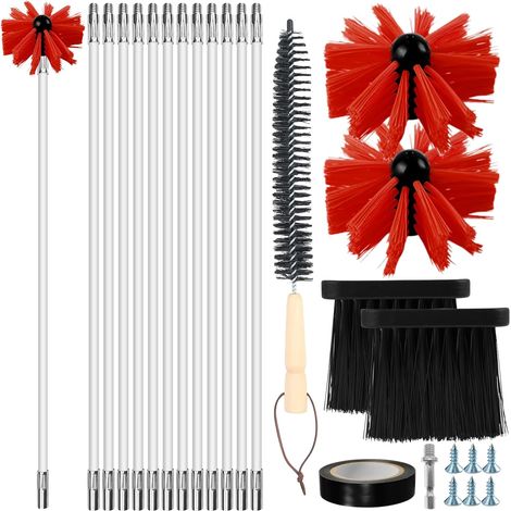 18-teiliges Schornsteinfeger-set, 41 Cm Lange Stäbe, 10 Cm Lange Bürstenköpfe, Holzgriff, Schornsteinzug