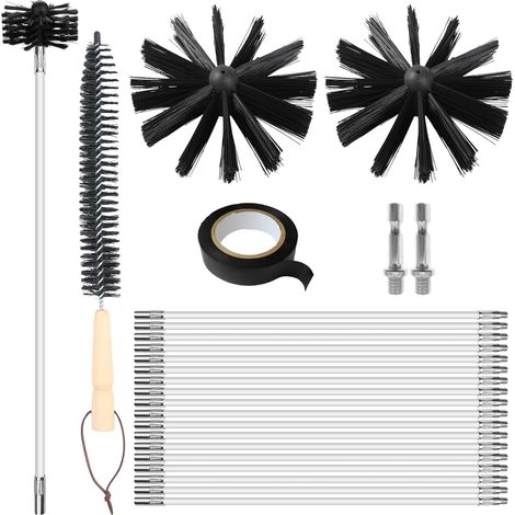 24-teiliges Schornsteinreinigungsbürsten-set, 18 Stangen À 41 Cm, 2 Bürstenköpfe À 20 Cm, Für Schornsteine Und Rauchabzüge