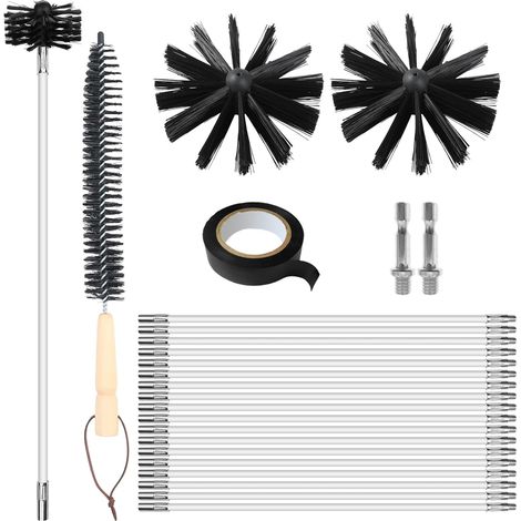 24-teiliges Kaminreinigungsbürsten-set, 41 Cm Ausziehbare Stangen, 15 Cm Bürstenköpfe, Für Kaminzüge Und Trockenräume
