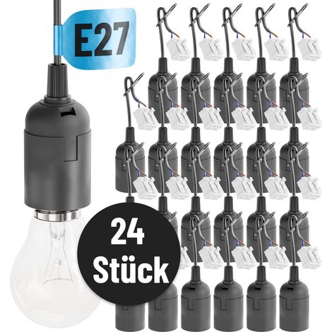24 Schwarze E27-baustellenleuchten Mit Schnellverbindern – E27-leuchten Mit Kabelklemmen – Dekorative E27-leuchten, Max. 60 W, 250 V – E27-baustellenleuchten, Baustellenleuchten Für Leds