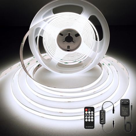 M Cob-led-streifen, 6000 K, Dimmbar, Mit Fernbedienung Und Netzteil, 24 V Dc, Cri 92, 8 Mm Breite, Kaltweißer Led-streifen Für Die Schlafzimmerdekoration