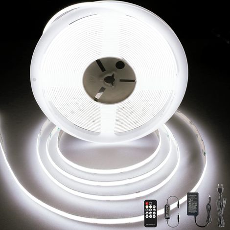 10 M Langer, Kaltweißer Led-streifen (384 Leds/m), Dimmbar (24 V), Inklusive Fernbedienung Und Netzteil, Farbwiedergabeindex (cri) 92, 8 Mm Breite, Cob-led-streifen Für Die Schlafzimmerdekoration, 600