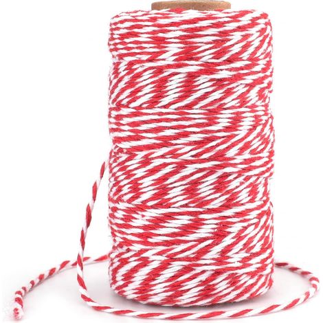 Rolle 100 M Rotes Und Weißes Baumwollgarn, Dekoratives Seil Zum Verpacken Von Weihnachtsgeschenken Und Für Bastelprojekte