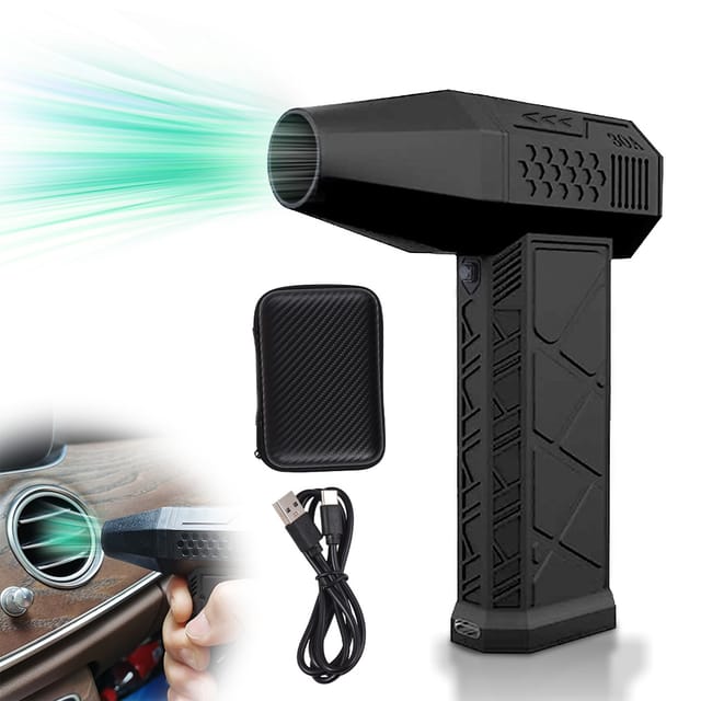 Akku-Druckluftreiniger, 130.000 U/min, 200 W, Schwarz, bürstenloser Motor, 2 x 1300 mAh Akku, USB-C, Magnetklemme