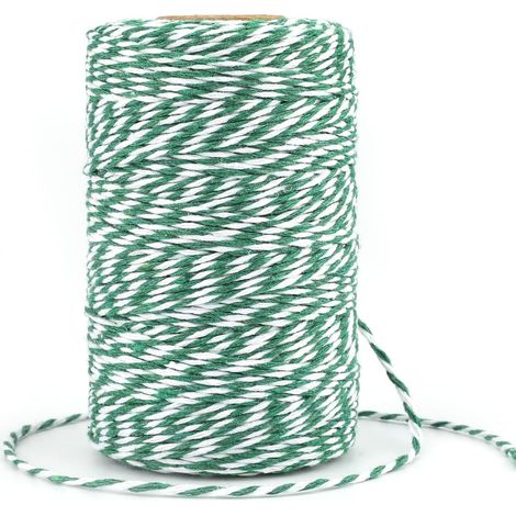Rolle 100 M 2 Mm Grünes Und Weißes Baumwollgarn, Dekoratives Seil Zum Verpacken Von Weihnachtsgeschenken Und Für Diy-projekte