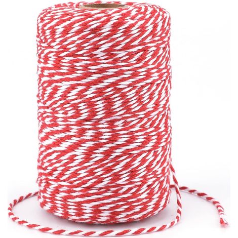 Rolle 200 M Rotes Und Weißes 2 Mm Baumwollgarn Zum Verpacken Von Weihnachtsgeschenken Und Für Bastelarbeiten