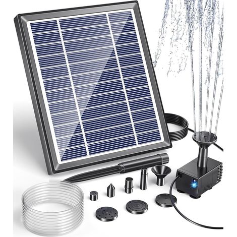 X 3-w-solarwasserpumpe, Verstärkte Glasscheibe, 5 Düsen, 1,2 M Schlauch, Für Gartenteiche Und Gärten