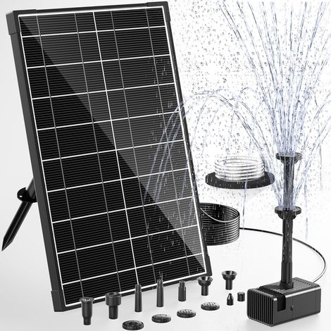 Solarpumpe, 8 W, Glaspaneel, 8 Düsen, 1,5 M Schlauch, Gartenteich