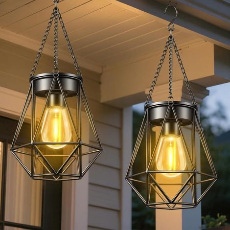 2-teiliges Solarlaternen-set, Metall, Haken, Kette, Ip65, Garten