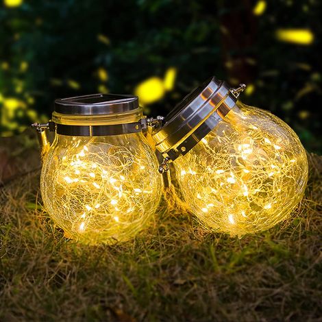 Solarlaternen, 30 Leds, Glas Mit Crackle-effekt, Edelstahl, Wasserdicht, Für Garten Und Terrasse