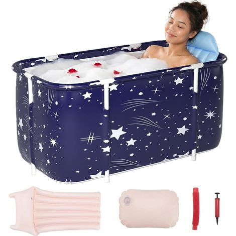 Faltbare Badewanne, 120 X 55 X 50 Cm, Dickes Pvc, Mit Rückenlehne Und Kissen, Für Erwachsene