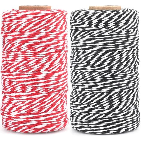 Rollen À 200 M Schwarzes Und Rotes 2 Mm Baumwollgarn Zum Verpacken Von Weihnachtsgeschenken Und Für Bastelarbeiten