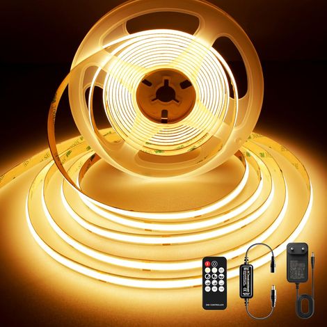 Cob-led-streifen, 5 M, 480 Leds/m, Dimmbar, Fernbedienung, 24-v-gleichstromversorgung, Warmweiß, Für Die Innendekoration