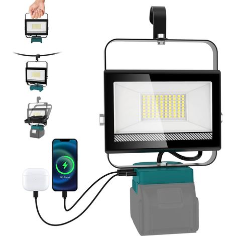 X 60-w-led-flutlicht (4500 Lm), 2 Lichtmodi, Usb-typ-c-anschluss, Für Baustellen, Garagen Und Camping