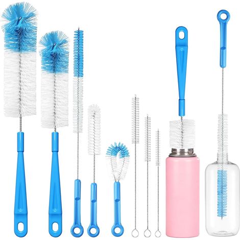 8er-set Flaschenbürsten, Langer Griff, Nylon, Edelstahl, Küche, Babyflaschen