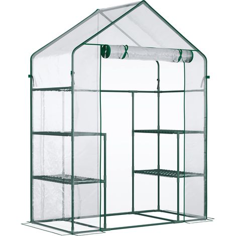 Gartengewächshaus Mit 4 Regalböden, 142 X 73 X 195 Cm, Uv-beständiger Kunststoff, Rolltür, Metall, Für Den Außenbereich