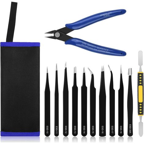 12-teiliges Pinzetten-set, Edelstahl, Antistatisch, Präzisionspinzette, Für Elektronikreparaturen
