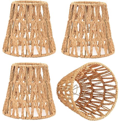 Set Mit 4 Lampenschirmen Aus Naturrattan, Ø 15 Cm, H 15,8 Cm, Für E26- Und E27-glühbirnen, Vintage-boho-stil