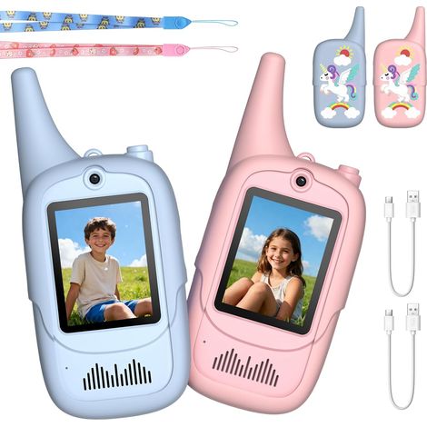 Set Mit 2 Video-walkie-talkies Mit 2-zoll-ips-bildschirm, Usb-c-aufladung, 350 M Reichweite, 6 Spracheffekten, Für Kinder Von 3-12 Jahren