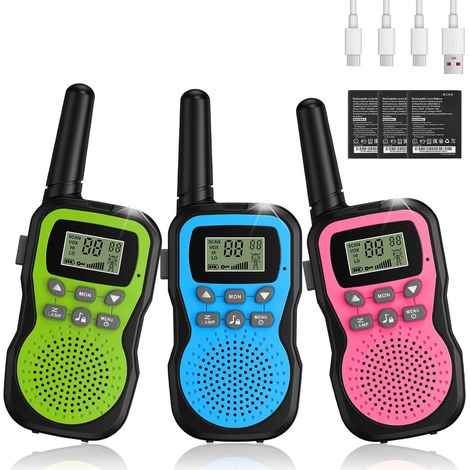Set Mit 3 Walkie-talkies, 3 Km Reichweite, 1000-mah-akku, Taschenlampe, Vox-funktion, Für Camping Und Wandern