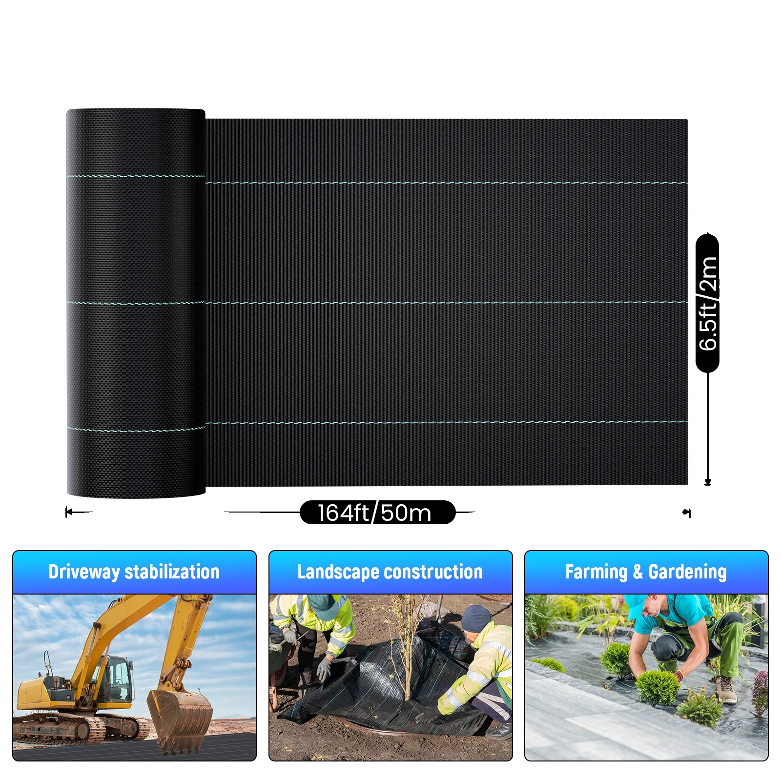 Unkrautvlies, Uv-beständig, Strapazierfähiges Polypropylen-gewebe, Rasenmatte – 2 X 50 M