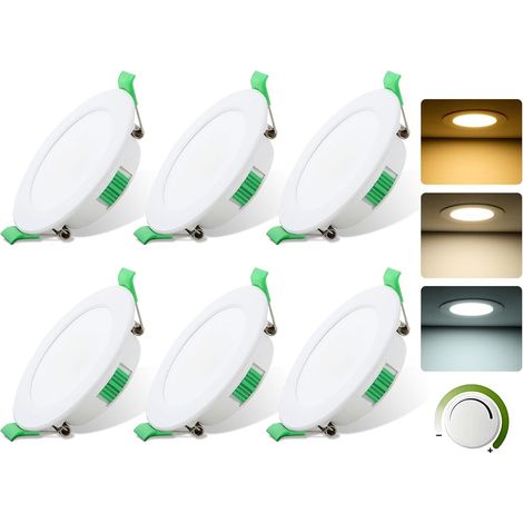 Einbau-led-spots, 230 V, 7 W, Dimmbar, Für Badezimmer Mit Ausschnitt 68–78 Mm, Einstellbare Farbtemperatur (3000 K/4000 K/6500 K), Schutzart Ip44, Wasserdicht, Für Küche, Bad Und Wohnzimmer, 6er-set