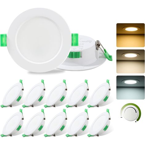 Led-einbaustrahler, 230 V, 7 W, Dimmbar, Für Badezimmer Mit Ausschnitt 68–78 Mm, Einstellbare Farbtemperatur (3000 K/4000 K/6500 K), Schutzart Ip44, Wasserdicht, 12er-set.