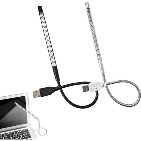 2-teilige Usb-led-leselampe Mit Flexiblem Schwanenhals, Tragbare Lichtquelle In Schwarz Und Silber, Ideal Für Bücher Und Laptops, Energiesparend [energieklasse A]