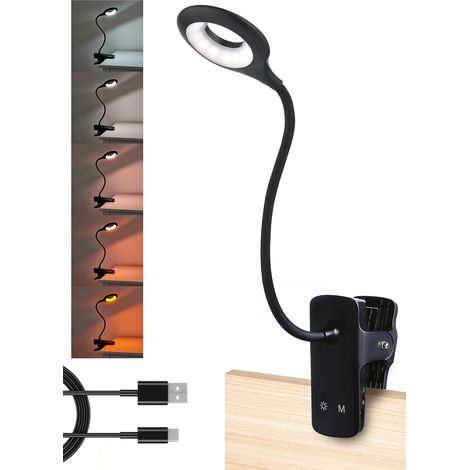 Dimmbare Led-klemmleuchte – 4,5 W – Berührungsgesteuerte Led-lampe Mit Flexiblem Hals Und Stabilem Clip – 5 Farben Und Helligkeitsstufen – Wiederaufladbare Schreibtischlampe