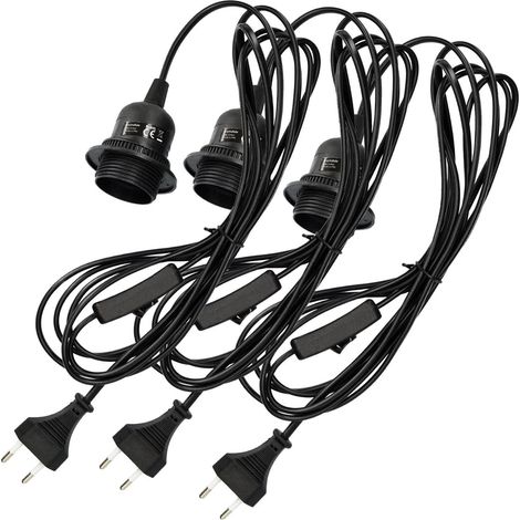 3x E27-fassung, Schwarzes Gehäuse, 3,5 M Kabel, Gewindering, Schalter, Für Den Innenbereich