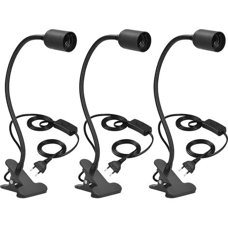 Set Mit 3 E27-fassungen, 120 Cm Kabel, Schwanenhals, Metall, Für Büro Oder Aquarium