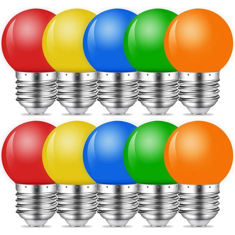 10er-pack E27 Led-lampen, 1 W G45, Rot, Grün, Blau, Dekorative Partybeleuchtung