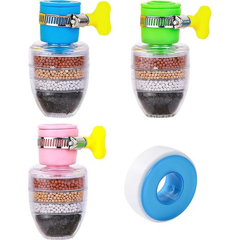 3-teiliges Wasserhahnfilter-set, 1 Rolle Ptfe-band, Mehrlagiger Aktivkohlefilter, Für Küchenspülen