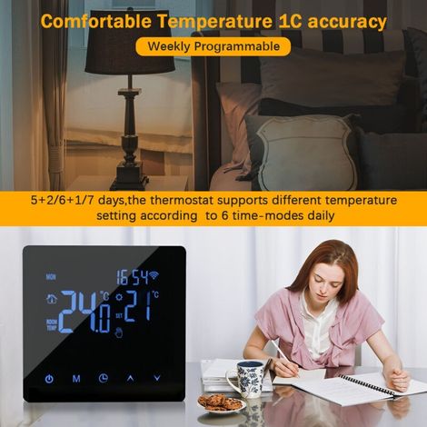 Intelligenter Wlan-thermostat, 3a-temperaturregler Für Warmwasser, Lcd-bildschirm, Touchscreen, Programmierbarer Wochenplan, Steuerung Per Tuya-app, Bodenthermostat, Für Zuhause Und Büro