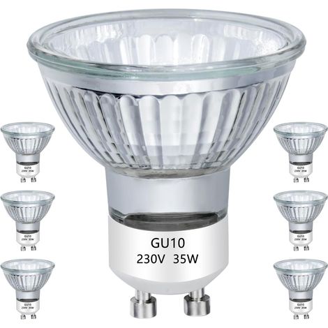 Gu10-halogenlampe (35 W), Gu10-spotlampe, 2-polig, 38° Abstrahlwinkel, Dimmbar, Schienenstrahlerlampe, Dunstabzugshaubenlampe, Glasabdeckung, 2800 K Warmweiß, 6 Stück